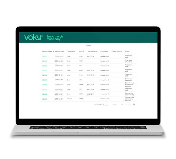 B&auml;rbar dator som visar Vokys order&ouml;versiktssk&auml;rm